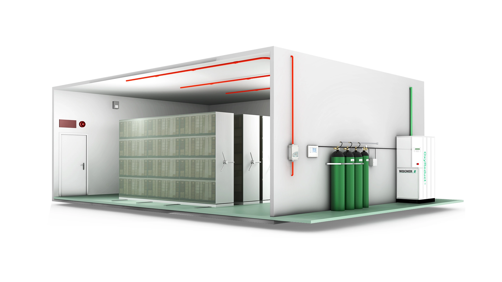 3D drawing of an archive equipped with a holistic fire protection solution from WAGNER